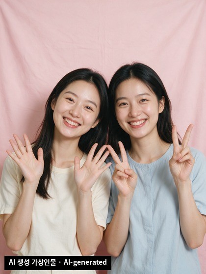 Two friends posing photo-booth style